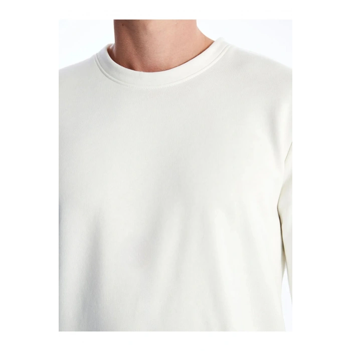 Beyaz Bisiklet Yaka Uzun Kollu Erkek Kalın Sweatshi