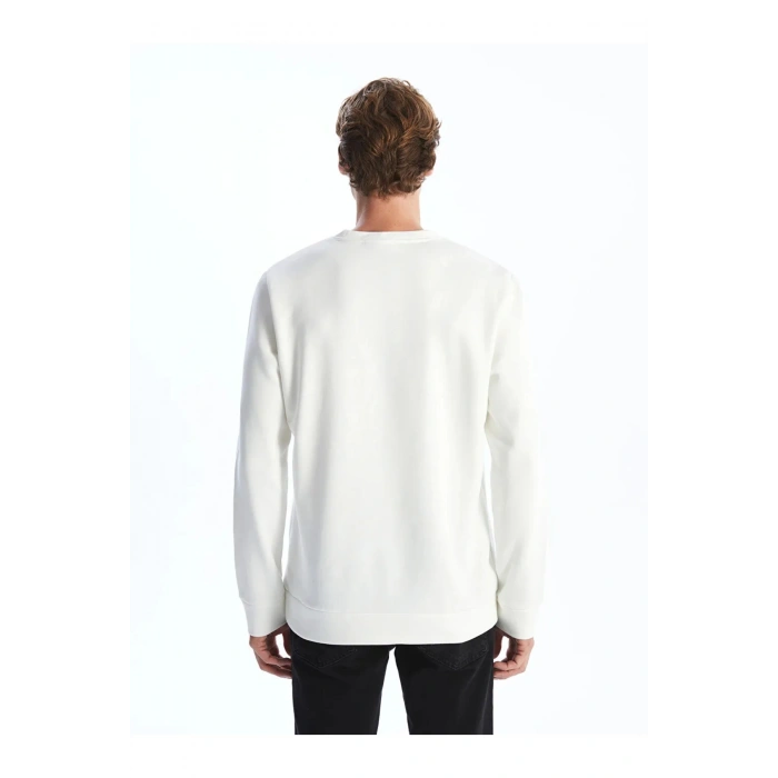 Beyaz Bisiklet Yaka Uzun Kollu Erkek Kalın Sweatshi