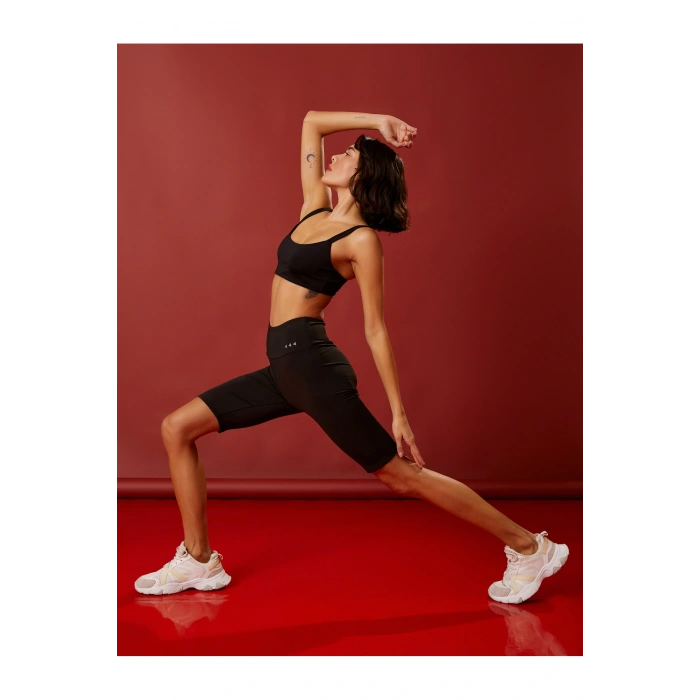 Biker Tayt Minimal Baskı Detaylı Yüksek Bel