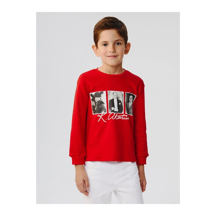 Bisiklet Yaka Atatürk Baskılı Erkek Çocuk Tişört