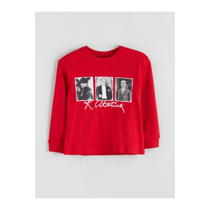 Bisiklet Yaka Atatürk Baskılı Erkek Çocuk Tişört