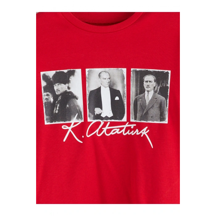 Bisiklet Yaka Atatürk Baskılı Erkek Çocuk Tişört