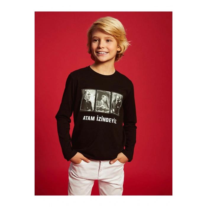 Bisiklet Yaka Ataturk Baskili Erkek Cocuk Tisort - W4AO02Z4