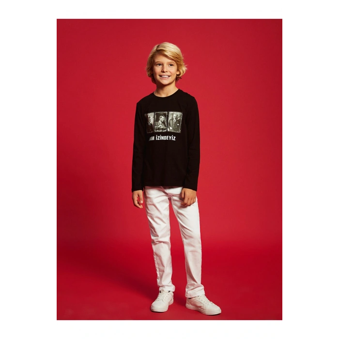 Bisiklet Yaka Ataturk Baskili Erkek Cocuk Tisort - W4AO02Z4