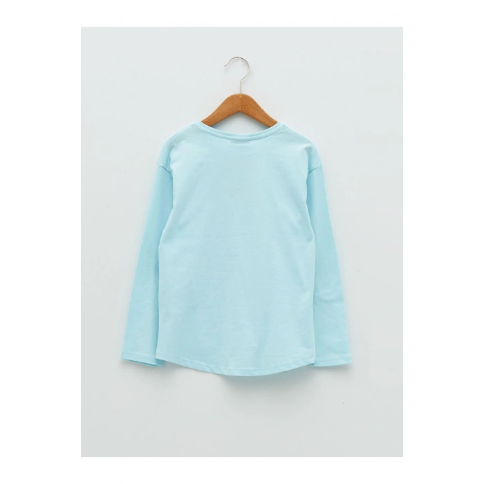 Bisiklet Yaka Baskılı Çift Yönlü Payetli Uzun Kollu Kız Çocuk Tişört