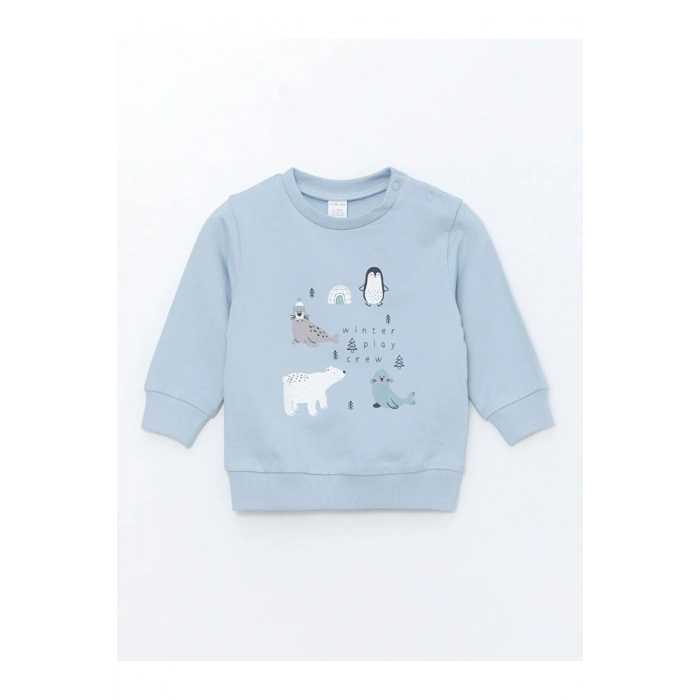 Bisiklet Yaka Baskılı Erkek Bebek Sweatshirt ve Eşofman Alt 2li Takım