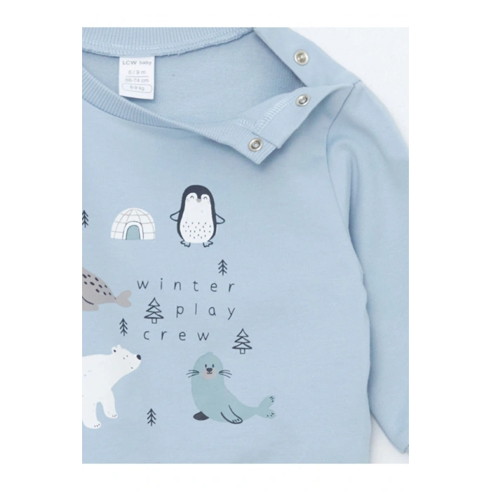 Bisiklet Yaka Baskılı Erkek Bebek Sweatshirt ve Eşofman Alt 2li Takım