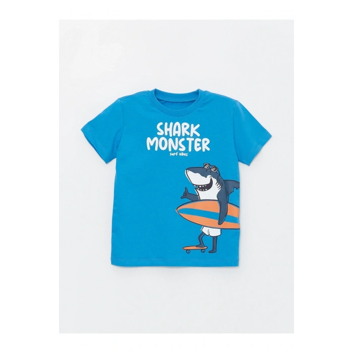 Bisiklet Yaka Baskılı Erkek Bebek Tişört ve Şort 2li Takım