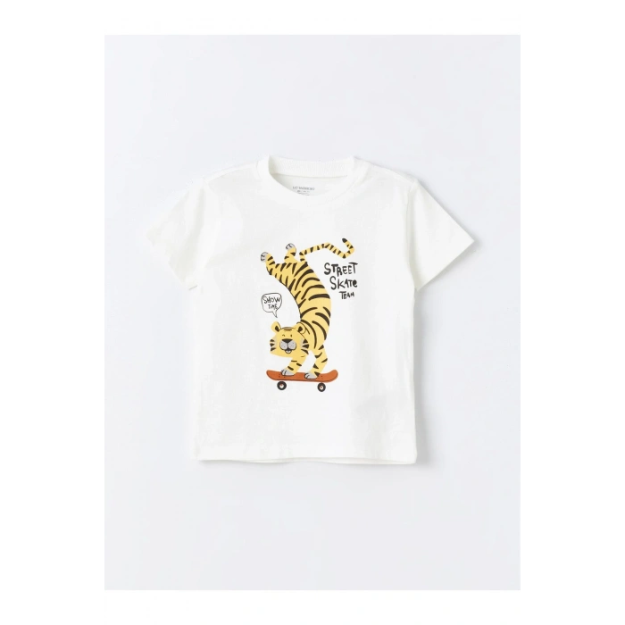 Bisiklet Yaka Baskılı Erkek Bebek Tişört ve Şort 2li Takım