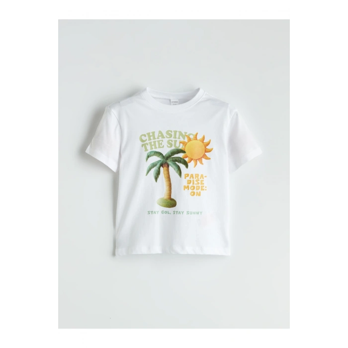 Bisiklet Yaka Baskılı Erkek Çocuk Tişört