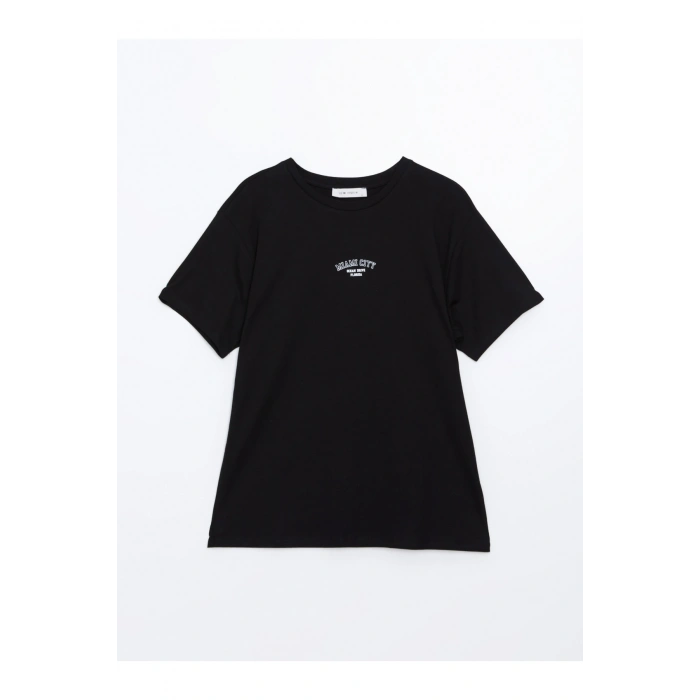 Bisiklet Yaka Baskılı Kadın Tişört