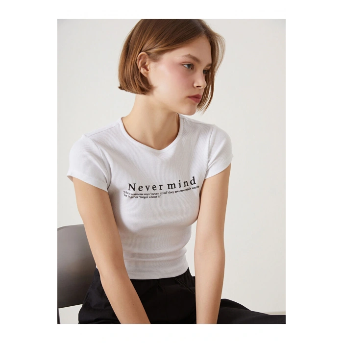 Bisiklet Yaka Baskili Kadin Tisort - S5GP10Z8