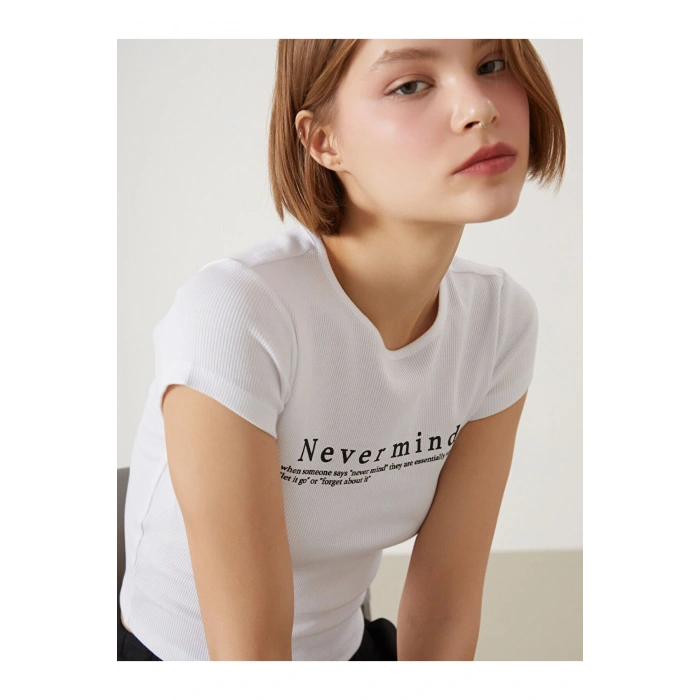 Bisiklet Yaka Baskili Kadin Tisort - S5GP10Z8