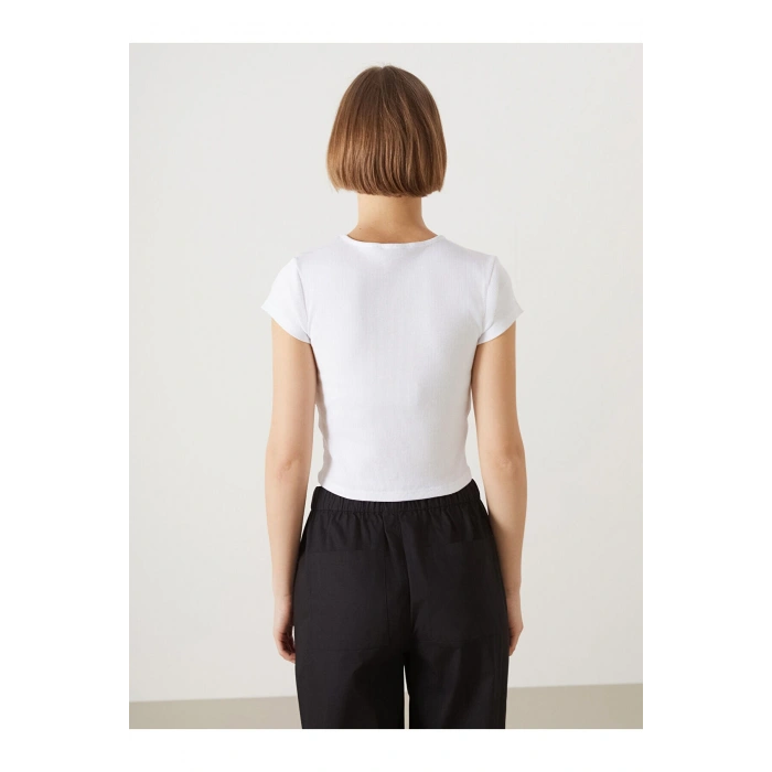 Bisiklet Yaka Baskili Kadin Tisort - S5GP10Z8