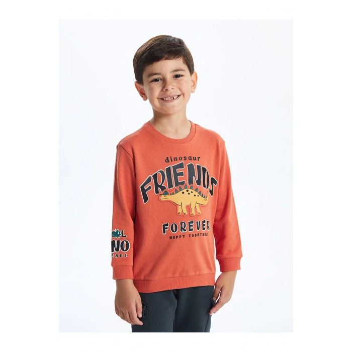 Bisiklet Yaka Baskılı Kalın Erkek Bebek Sweatshirt