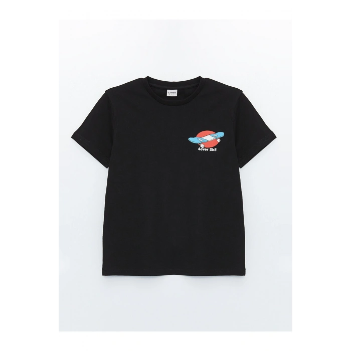 Bisiklet Yaka Baskılı Kısa Kollu Erkek Çocuk Tişört