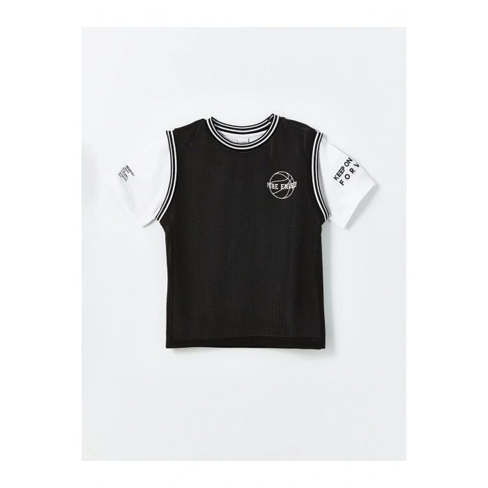 Bisiklet Yaka Baskılı Kısa Kollu Erkek Çocuk Tişört