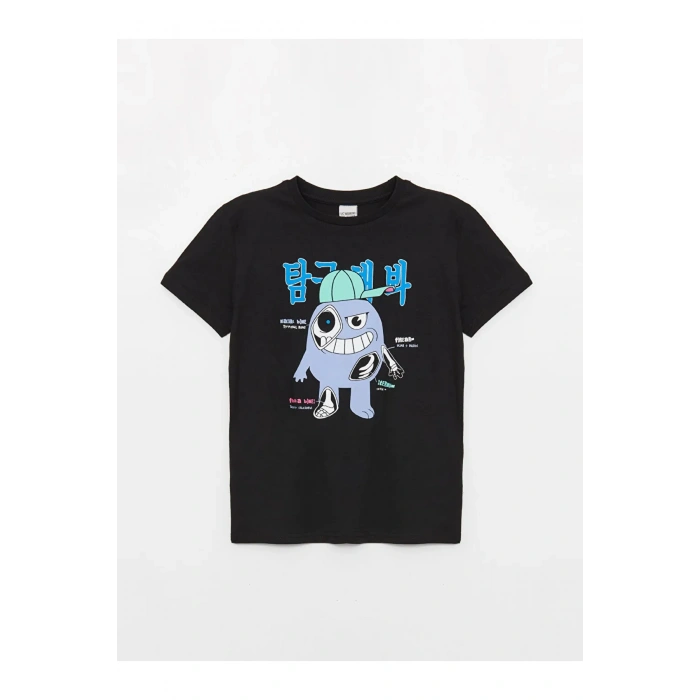 Bisiklet Yaka Baskılı Kısa Kollu Erkek Çocuk Tişört