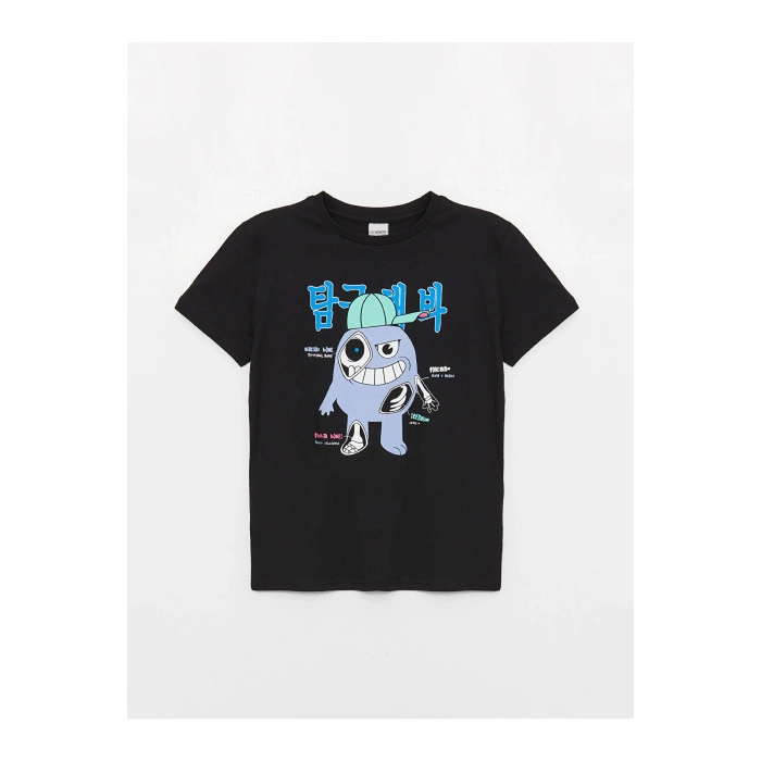 Bisiklet Yaka Baskılı Kısa Kollu Erkek Çocuk Tişört