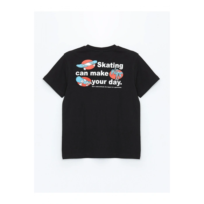 Bisiklet Yaka Baskılı Kısa Kollu Erkek Çocuk Tişört