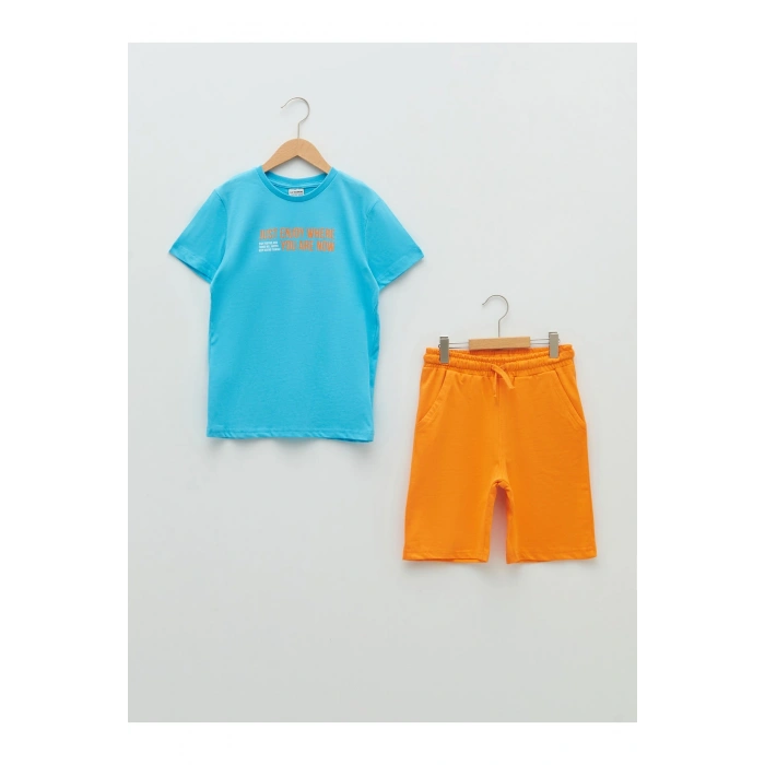 Bisiklet Yaka Baskılı Kısa Kollu Erkek Çocuk Tişört Ve Şort