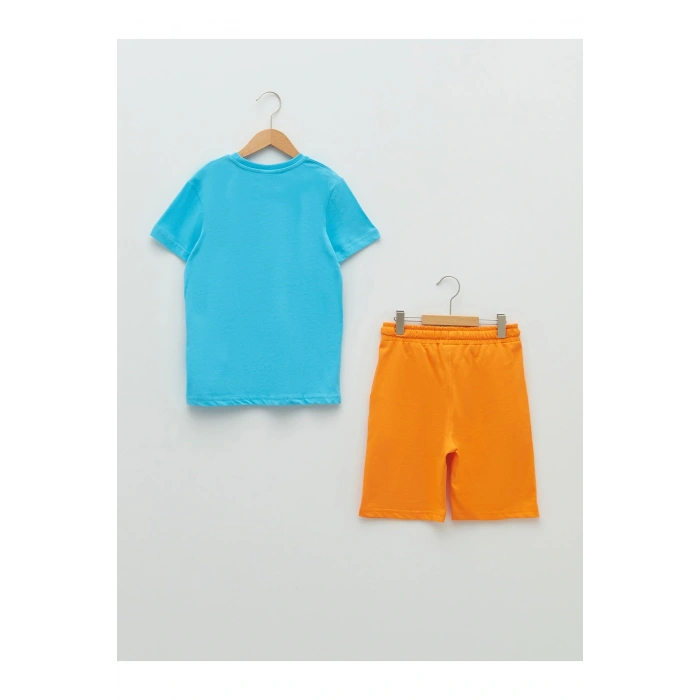 Bisiklet Yaka Baskılı Kısa Kollu Erkek Çocuk Tişört Ve Şort