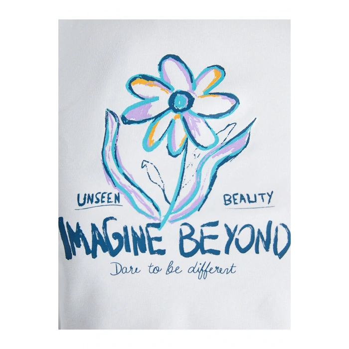 Bisiklet Yaka Baskılı Kısa Kollu Kadın Crop