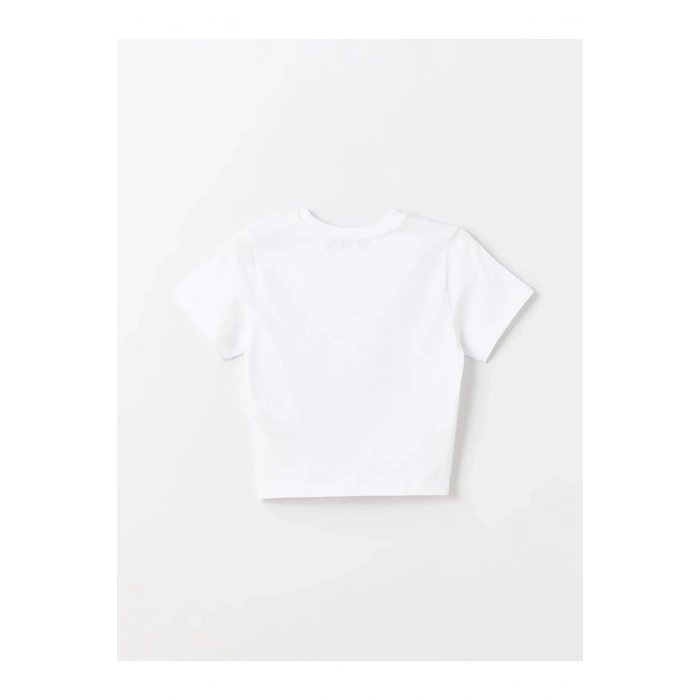 Bisiklet Yaka Baskılı Kısa Kollu Kadın Crop