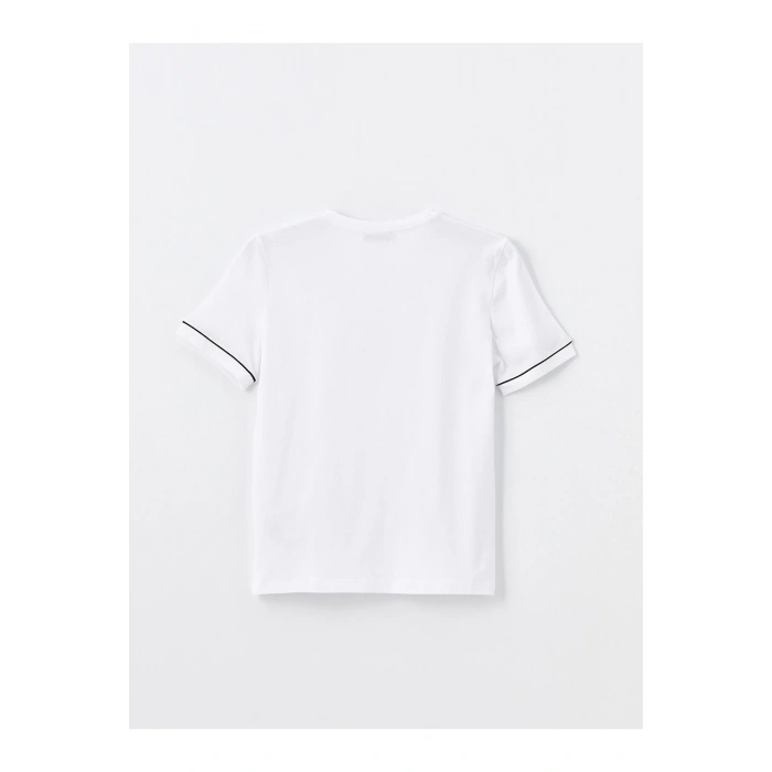 Bisiklet Yaka Baskılı Kısa Kollu Kadın Tişört