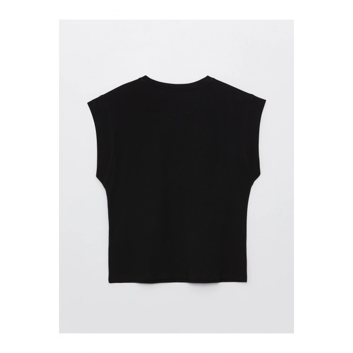 Bisiklet Yaka Baskılı Kısa Kollu Kadın Tişört