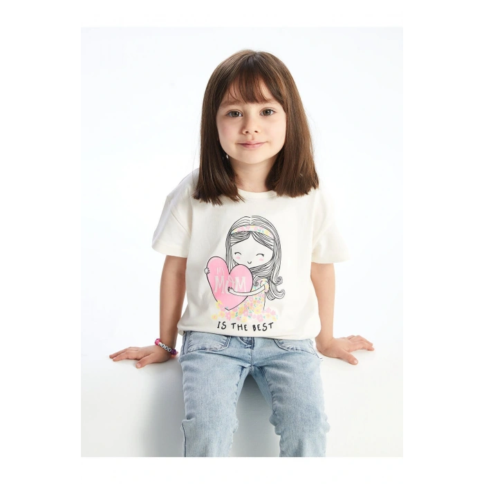 Bisiklet Yaka Baskılı Kısa Kollu Kız Bebek Tişört