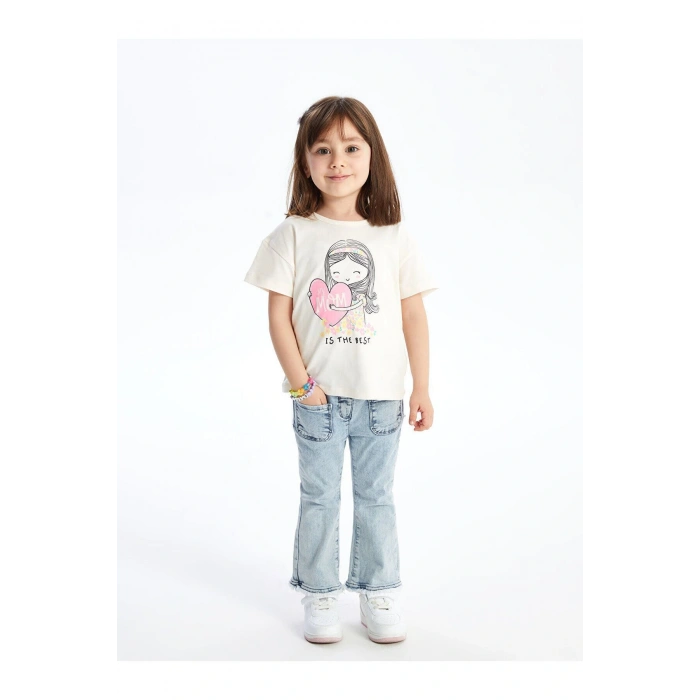 Bisiklet Yaka Baskılı Kısa Kollu Kız Bebek Tişört