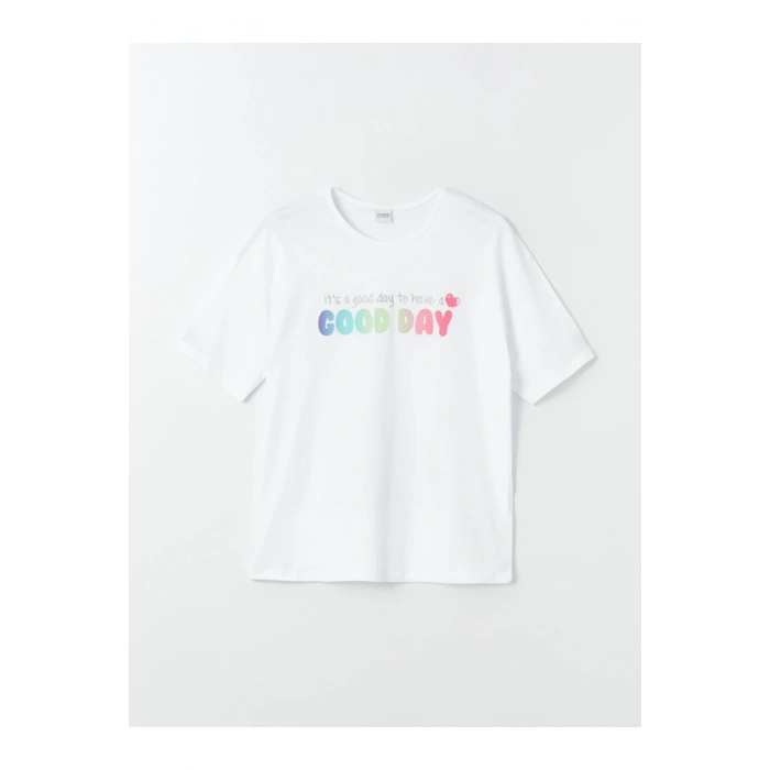 Bisiklet Yaka Baskılı Kısa Kollu Kız Çocuk Tişört