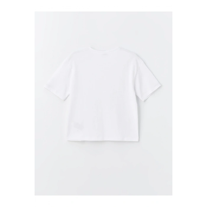 Bisiklet Yaka Baskılı Kısa Kollu Kız Çocuk Tişört