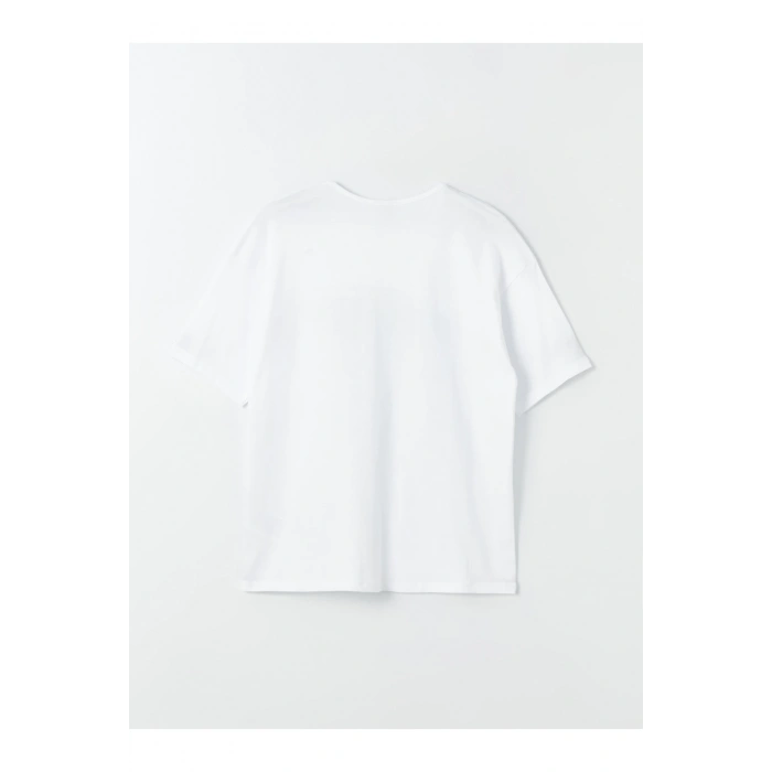 Bisiklet Yaka Baskılı Kısa Kollu Kız Çocuk Tişört