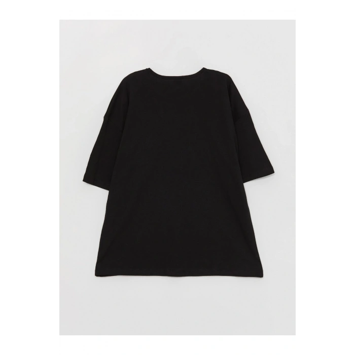 Bisiklet Yaka Baskılı Kısa Kollu Kız Çocuk Tişört