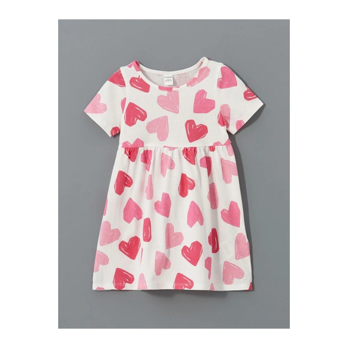 Bisiklet Yaka Baskılı Kız Çocuk Penye Elbise (S5)