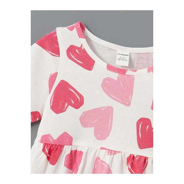 Bisiklet Yaka Baskılı Kız Çocuk Penye Elbise (S5)