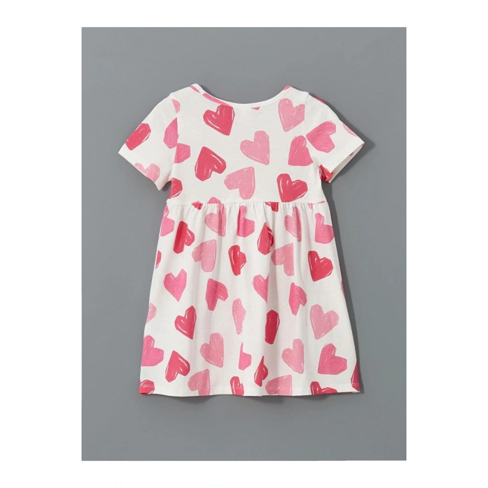Bisiklet Yaka Baskılı Kız Çocuk Penye Elbise (S5)