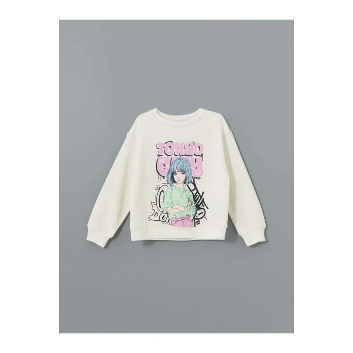 Bisiklet Yaka Baskılı Kız Çocuk Sweatshirt