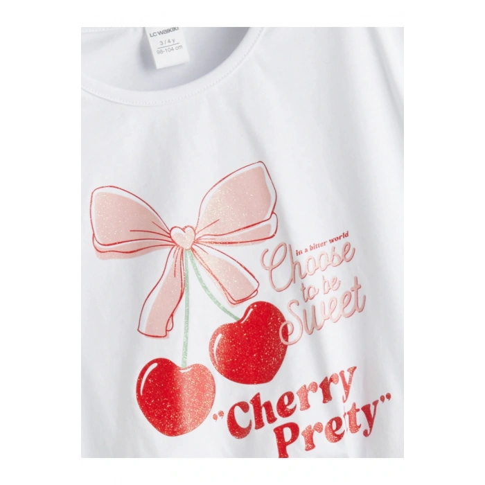 Bisiklet Yaka Baskılı Kız Çocuk Tişört