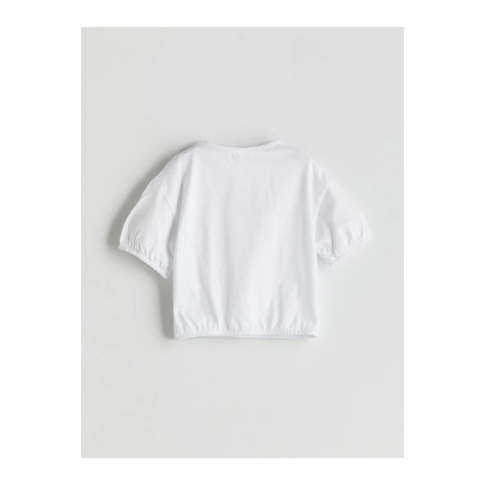 Bisiklet Yaka Baskılı Kız Çocuk Tişört