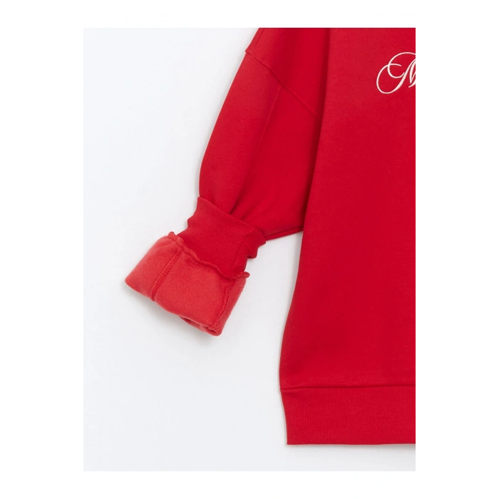 Bisiklet Yaka Baskılı Oversize Kadın Kalın Sweatshirt