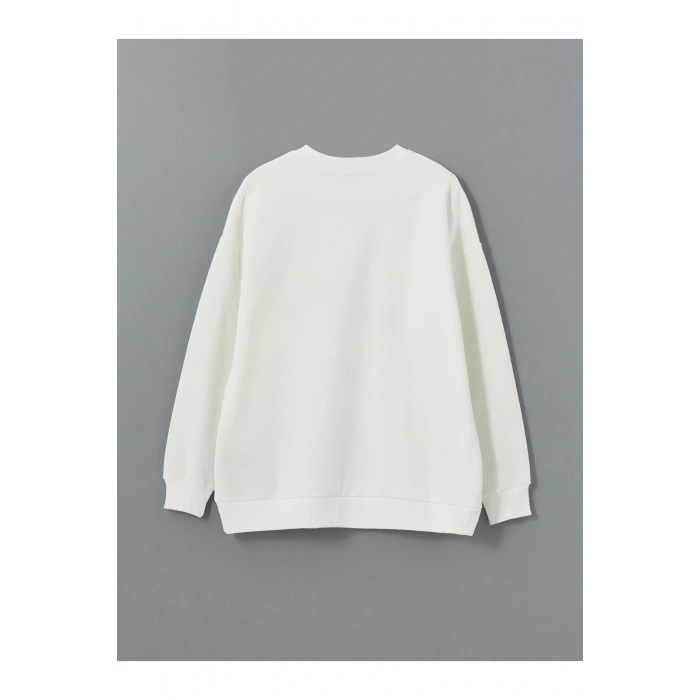 Bisiklet Yaka Baskılı Oversize Kadın Kalın Sweatshirt Tunik