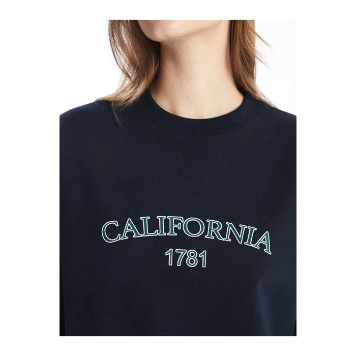 Bisiklet Yaka Baskili Oversize Kadin Sweatshirt Tunik - W4KR68Z8