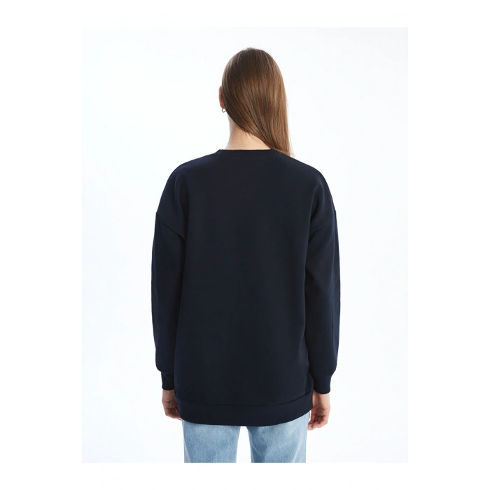 Bisiklet Yaka Baskili Oversize Kadin Sweatshirt Tunik - W4KR68Z8