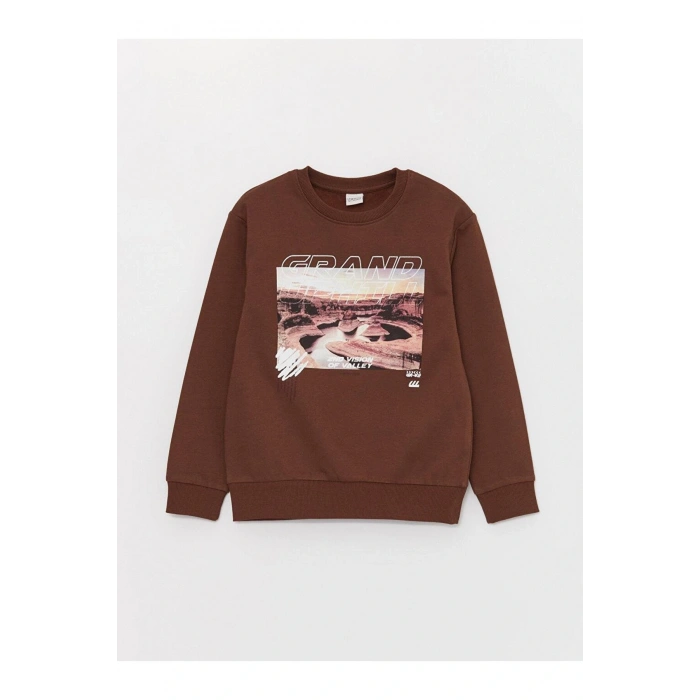 Bisiklet Yaka Baskılı Uzun Kollu Erkek Çocuk Sweatshirt