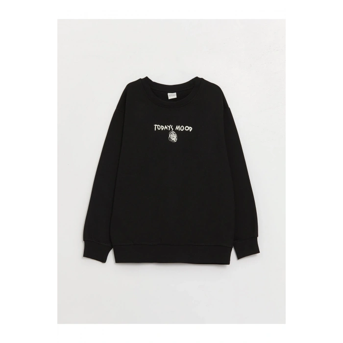 Bisiklet Yaka Baskılı Uzun Kollu Erkek Çocuk Sweatshirt