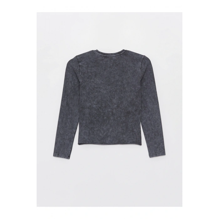 Bisiklet Yaka Baskılı Uzun Kollu Kadın Crop