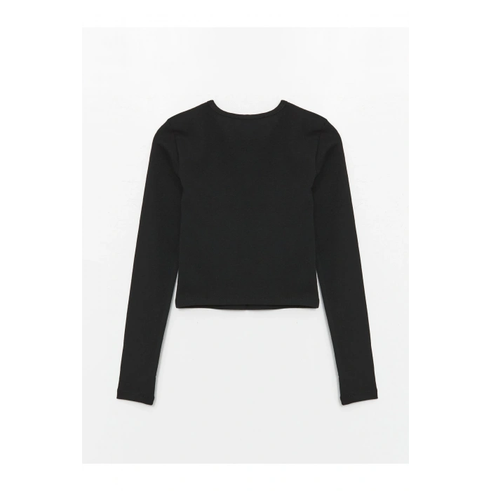 Bisiklet Yaka Baskılı Uzun Kollu Kadın Crop